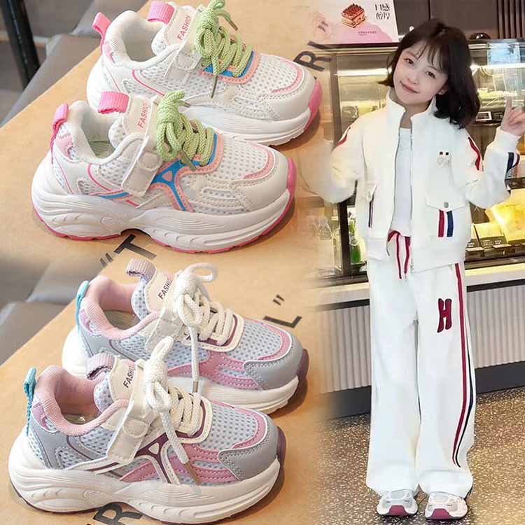 儿童运动老爹鞋女童2025春秋季新款超轻网鞋中大童透气网面