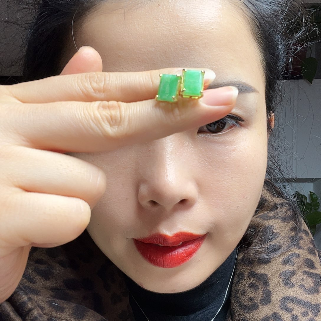 翡翠银S925镶嵌耳饰天然翡翠 