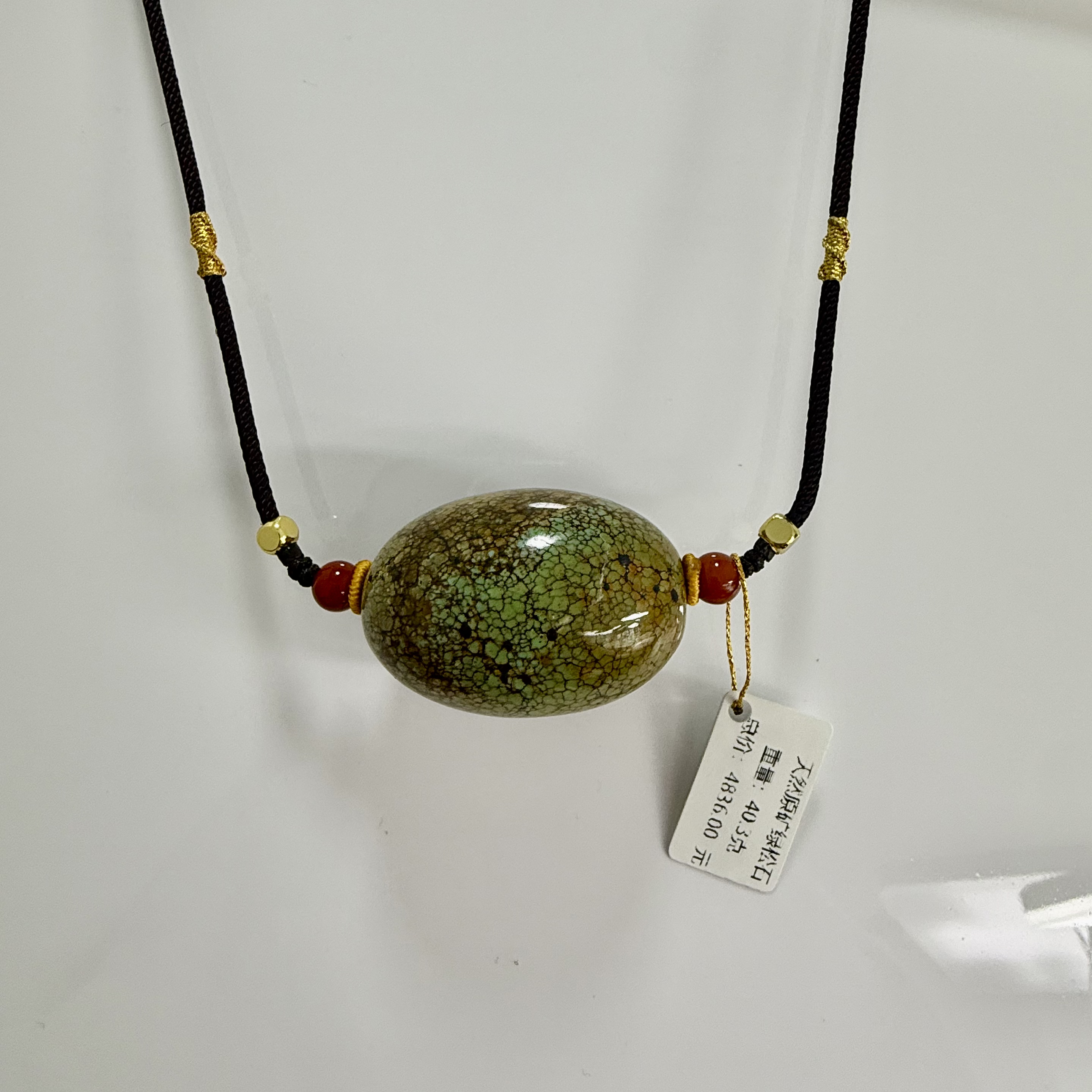 天然原矿绿松石精品高瓷特色三彩枣珠