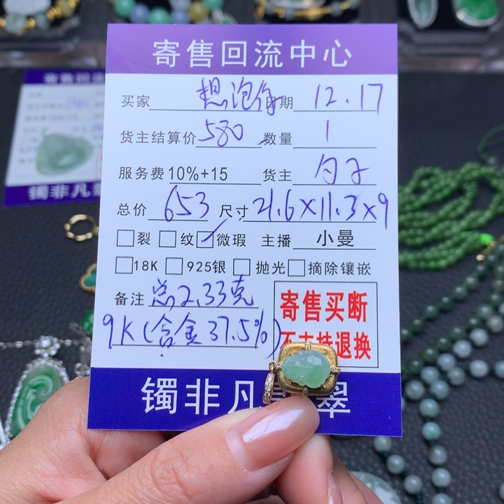 颈饰9K金镶嵌翡翠想*你