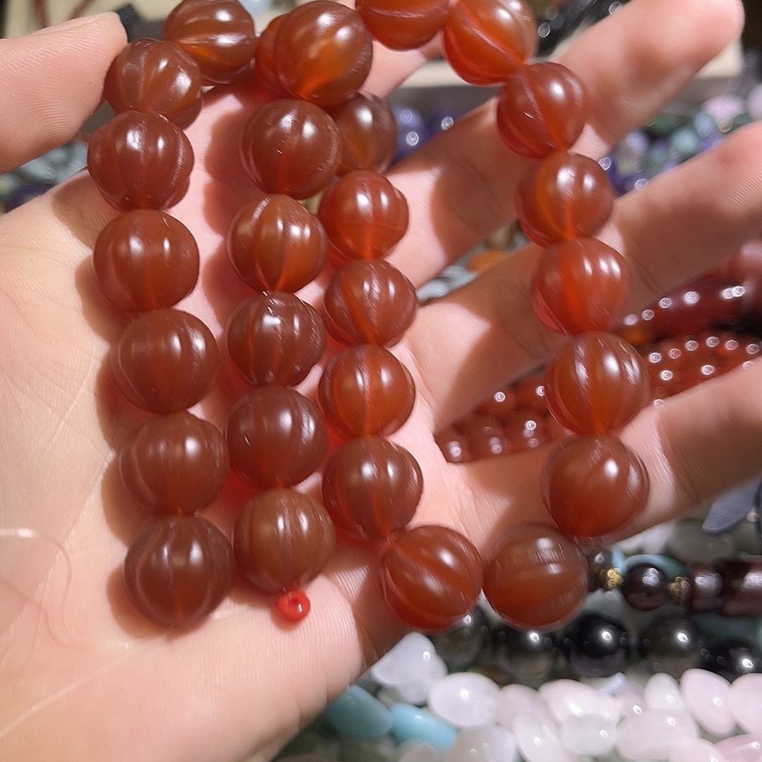 玛瑙/玉髓未镶嵌珠宝半成品南瓜红玛瑙卡13.4mm