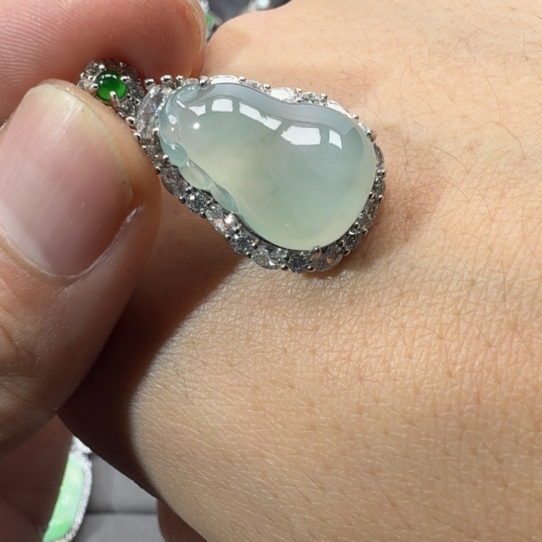 翡翠银S925镶嵌戒指天然缅甸翡翠A货