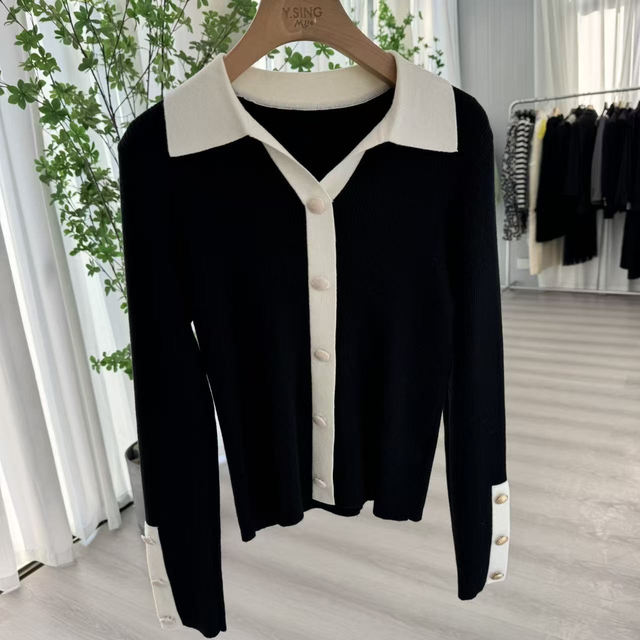 针织翻领毛针织衫白色打底衫女装百搭打底羊毛衫