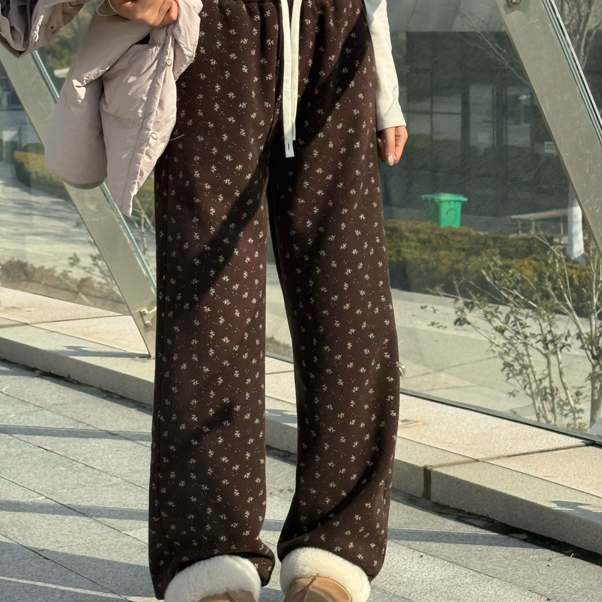 麦麦家-【冬日落叶】冬季新款女韩版高腰显瘦百搭加绒长裤