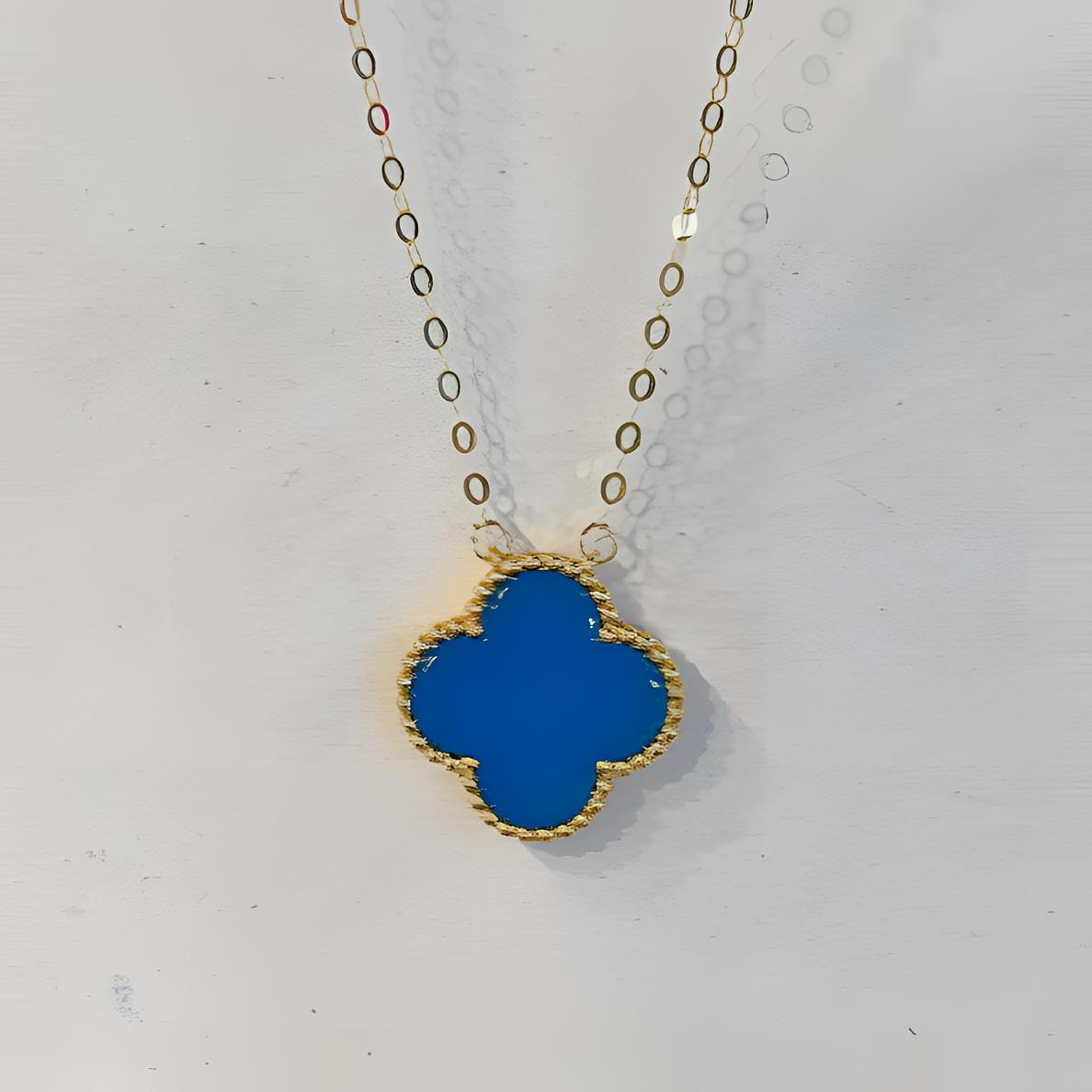 天然蓝玉髓 18k黄金镶嵌蓝玉髓套链 蓝色克莱因蓝