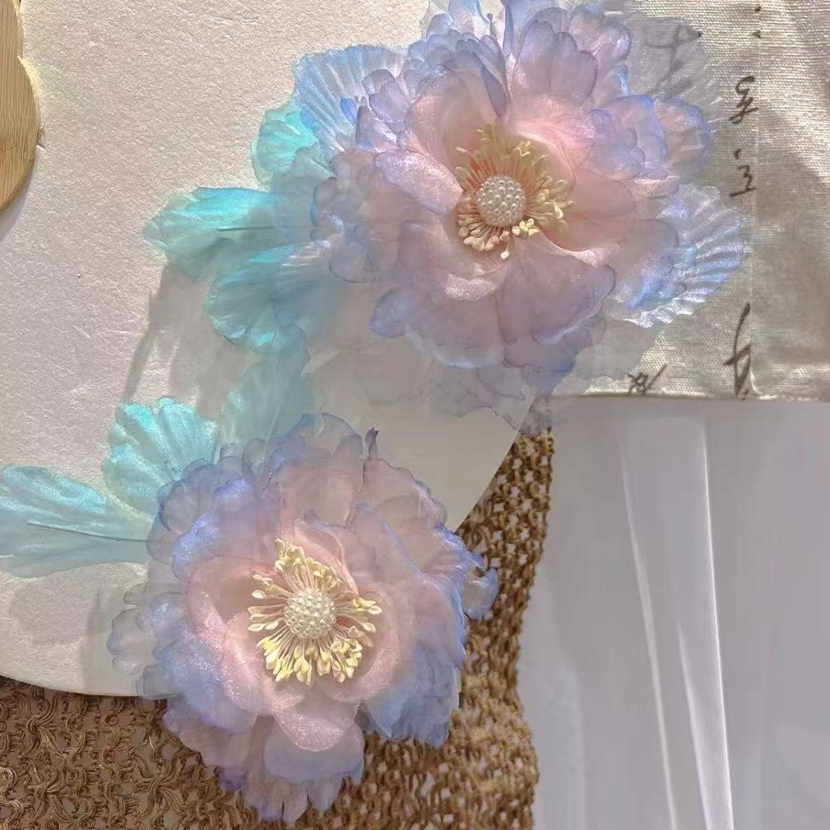 【云鬓花颜阁烫花发夹】粉棠（孤品）新中式汉服烫花旗袍古风发饰A50