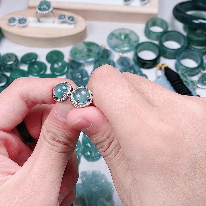 翡翠耳饰银S925镶嵌多样性发货