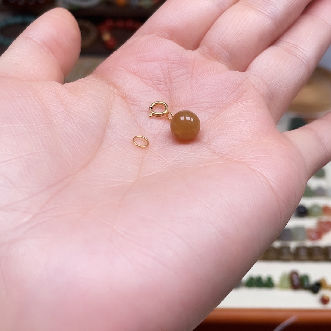 18K金镶嵌和田玉珠宝半成品糖玉单珠18k扣头