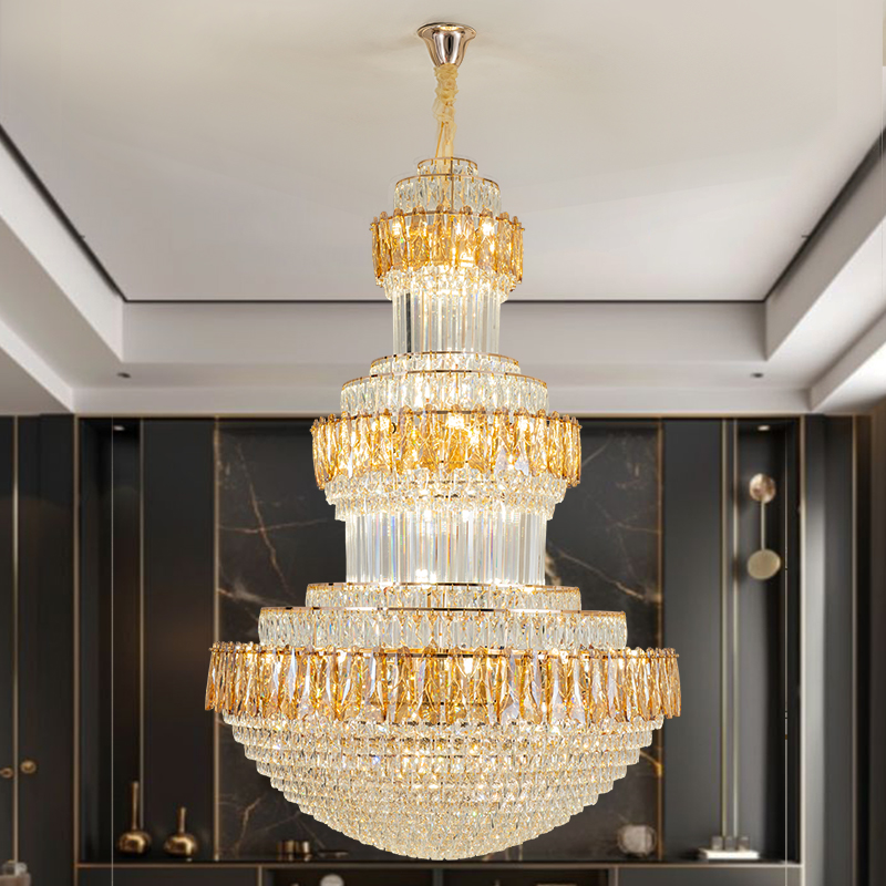 新款复式楼别墅客厅大吊灯中空简约楼中楼酒店跃层轻奢水晶灯具
