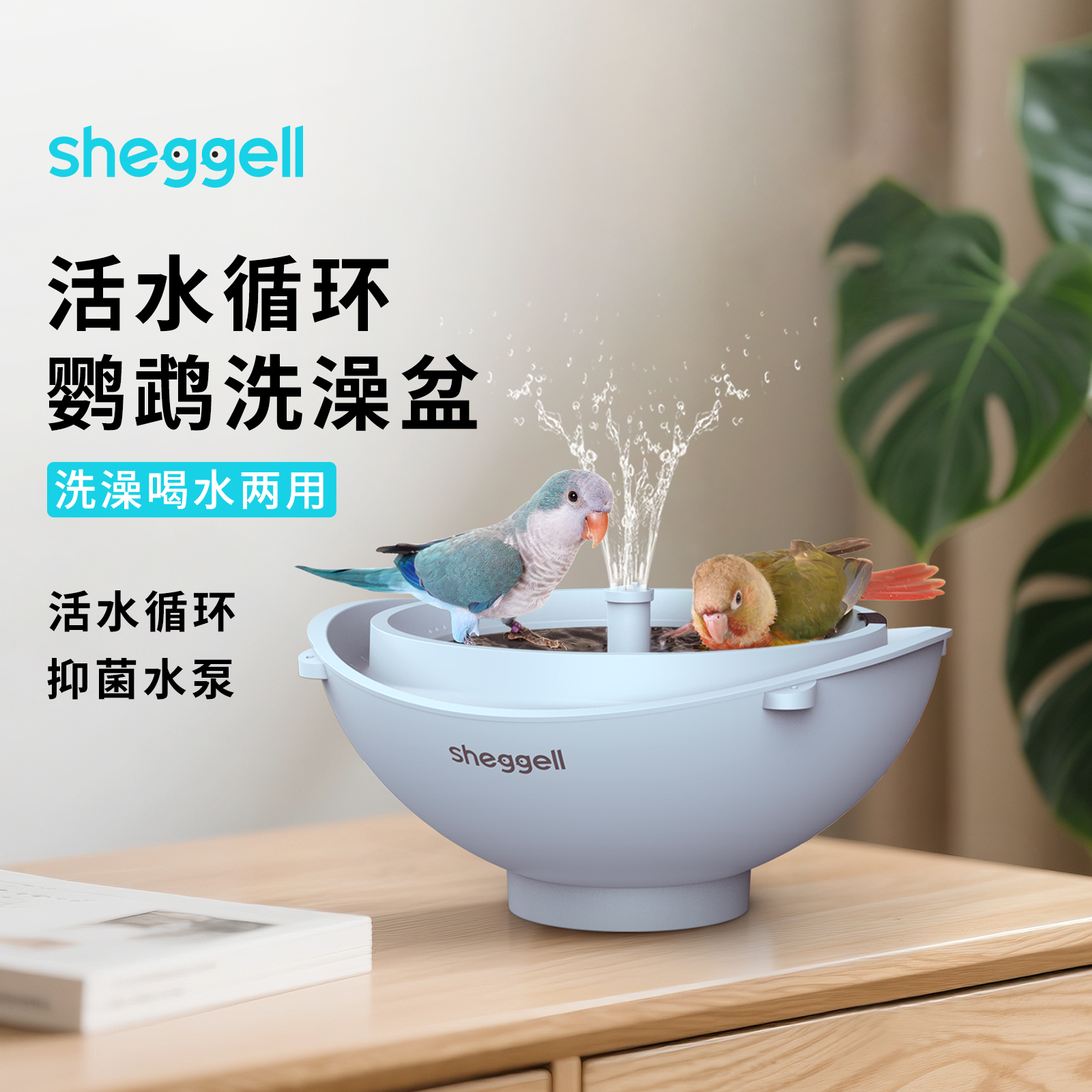 【现货】SHEGGELL太阳能充电活水循环鸟浴盆和尚玄凤牡丹鹦鹉专用
