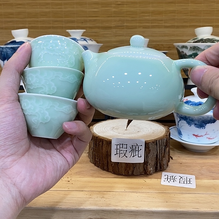 手绘一壶三杯釉下彩微瑕福利款