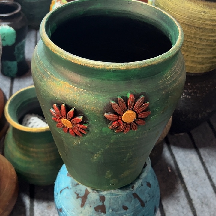 绿金贴花高23口16带孔