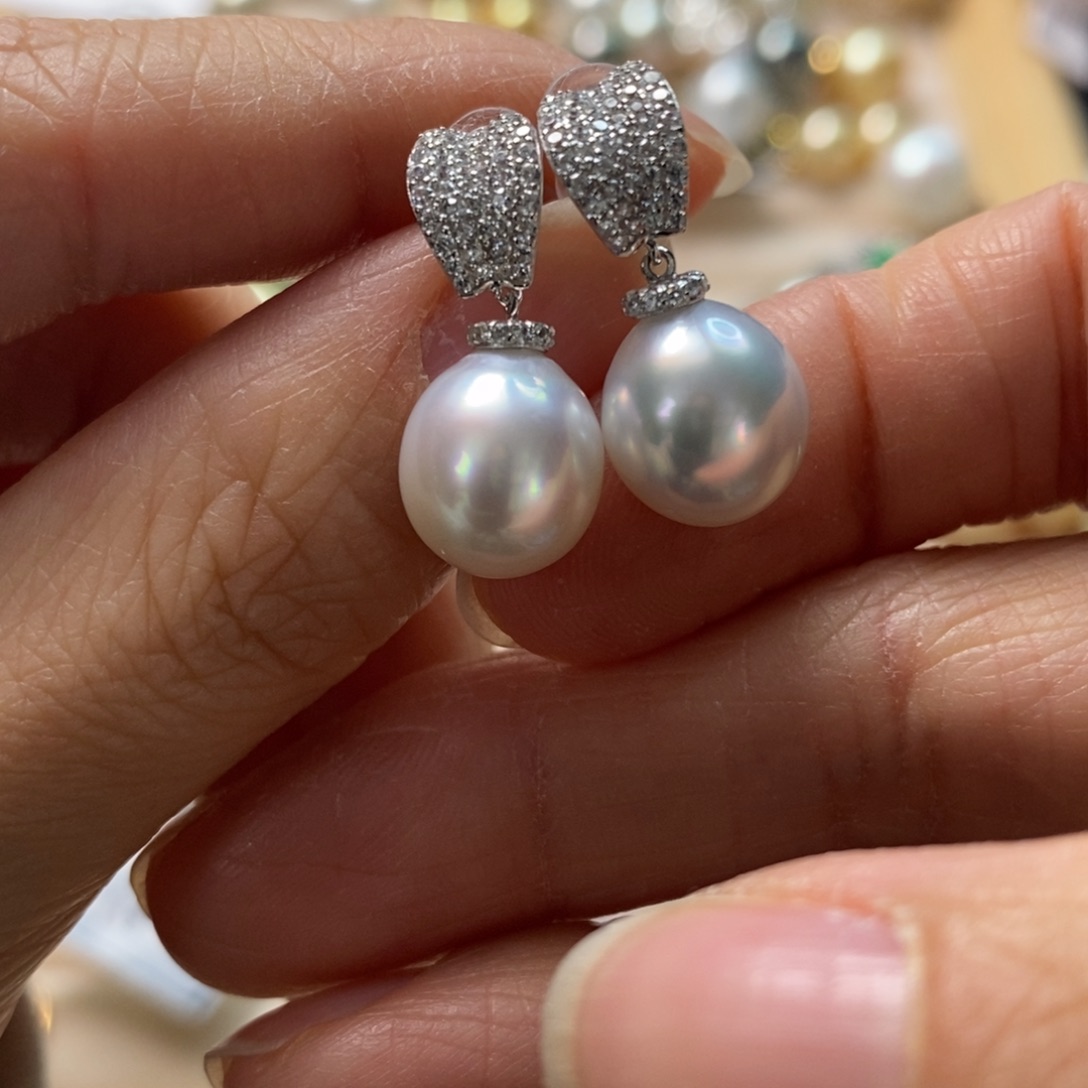 海水珍珠耳饰银S925镶嵌
