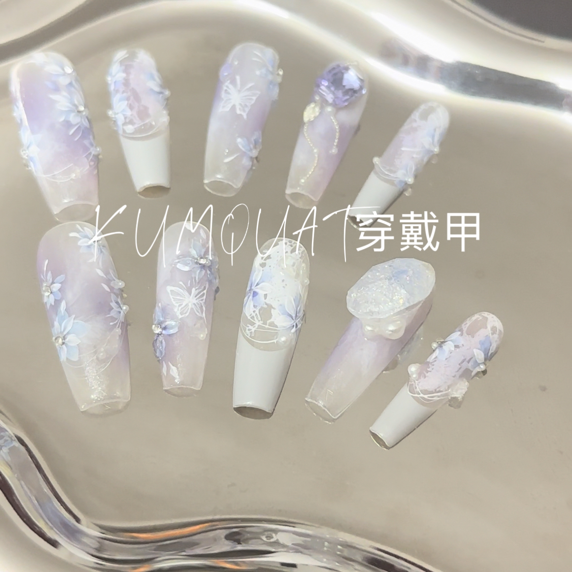 —Nail「燕尾紫-温柔手绘显白花蕊纯手工穿戴甲可拆卸美甲