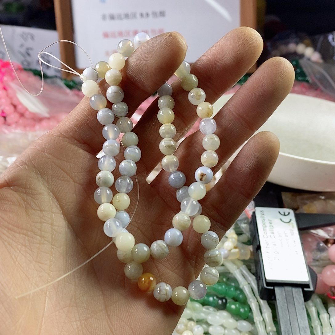 玛瑙/玉髓珠宝半成品合金一条天然6mm玛瑙圆珠A222