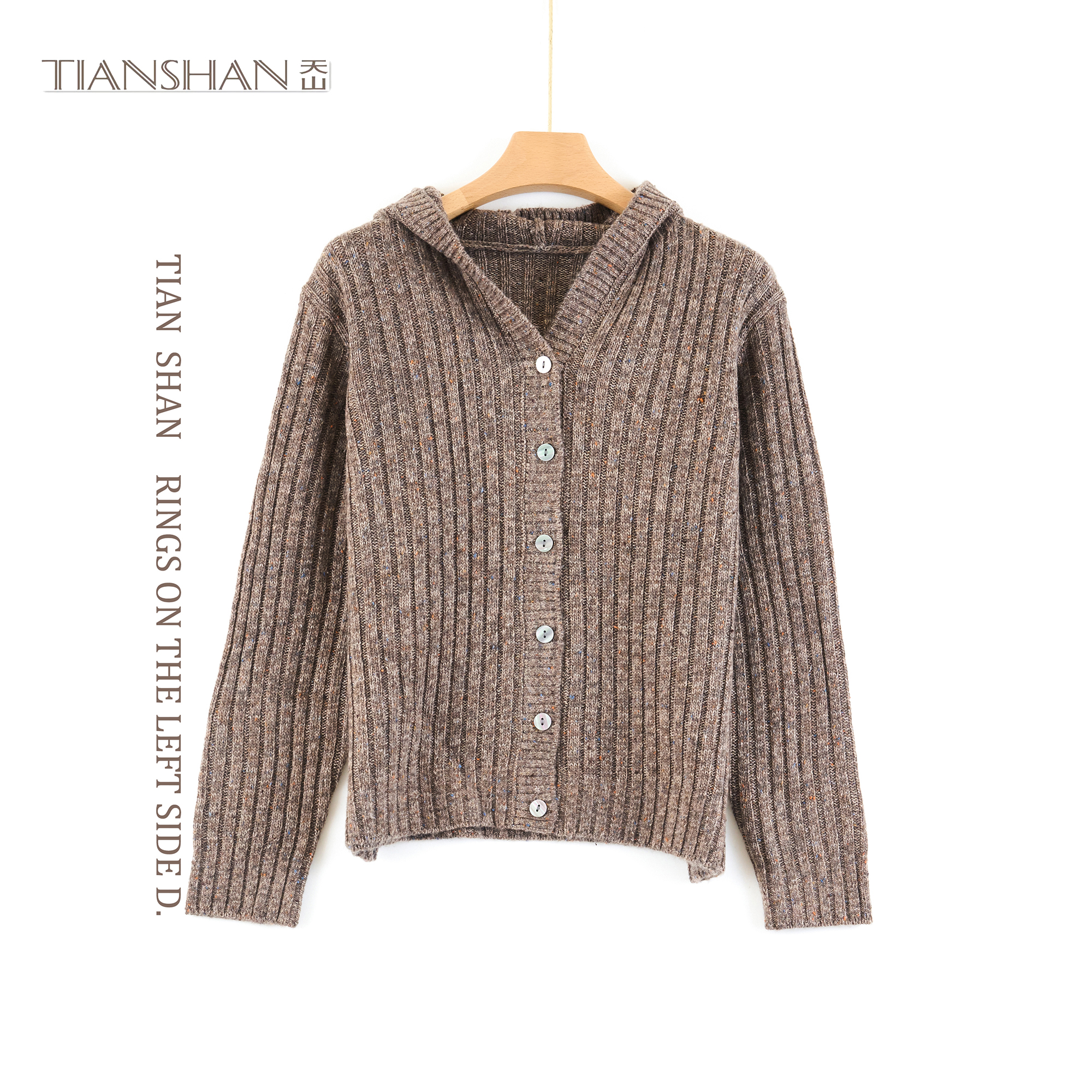 天山品牌2025新款连帽针贵气女士织开衫-YKNL5421T