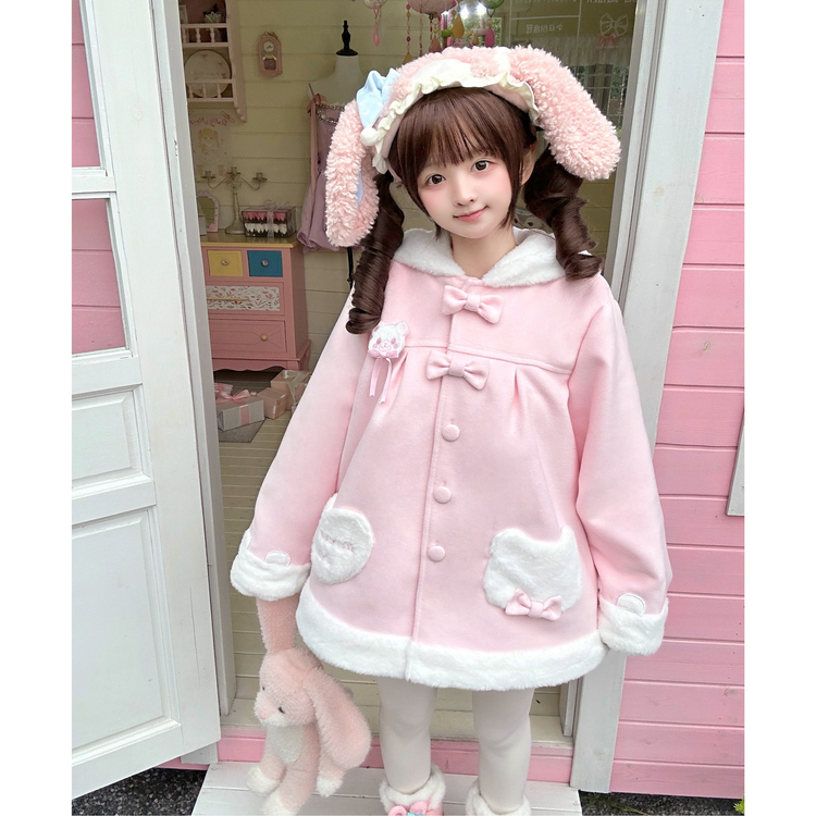 原创【粉色徽章小熊】柴呼呼秋冬季甜美厚款粉色连帽外套25172
