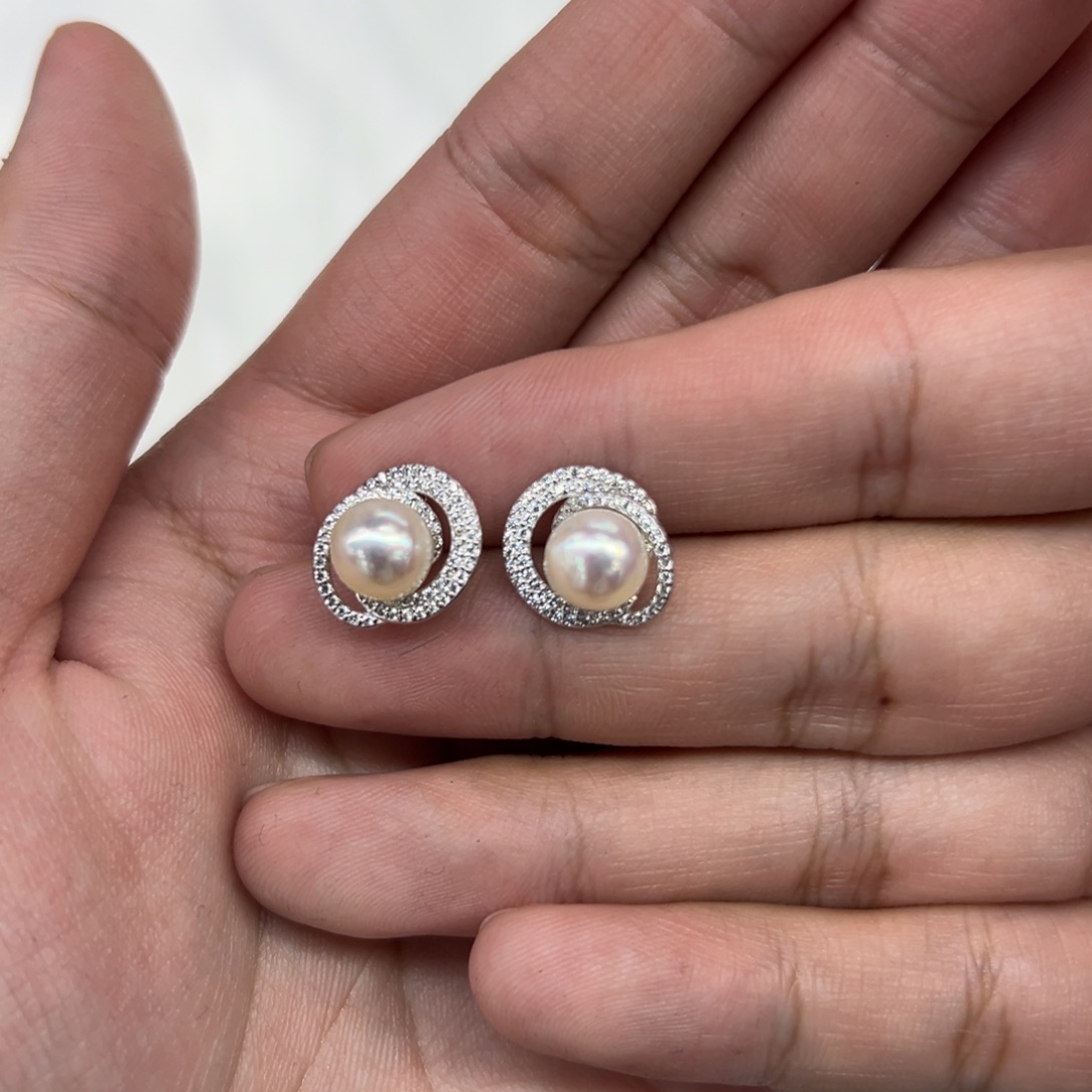 银S925镶嵌耳饰海水珍珠海水Ak耳钉