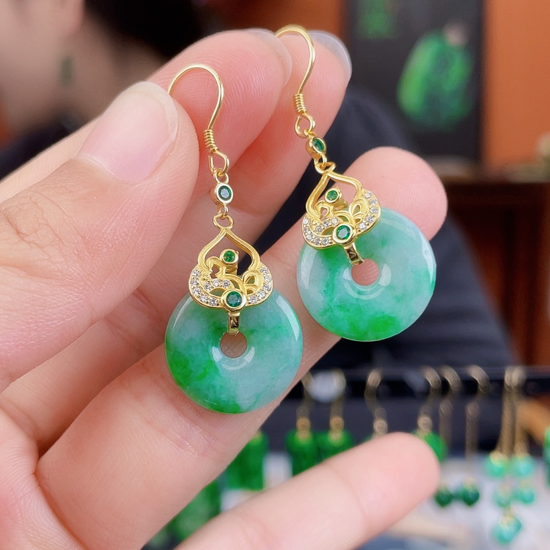 翡翠银S925镶嵌耳饰
