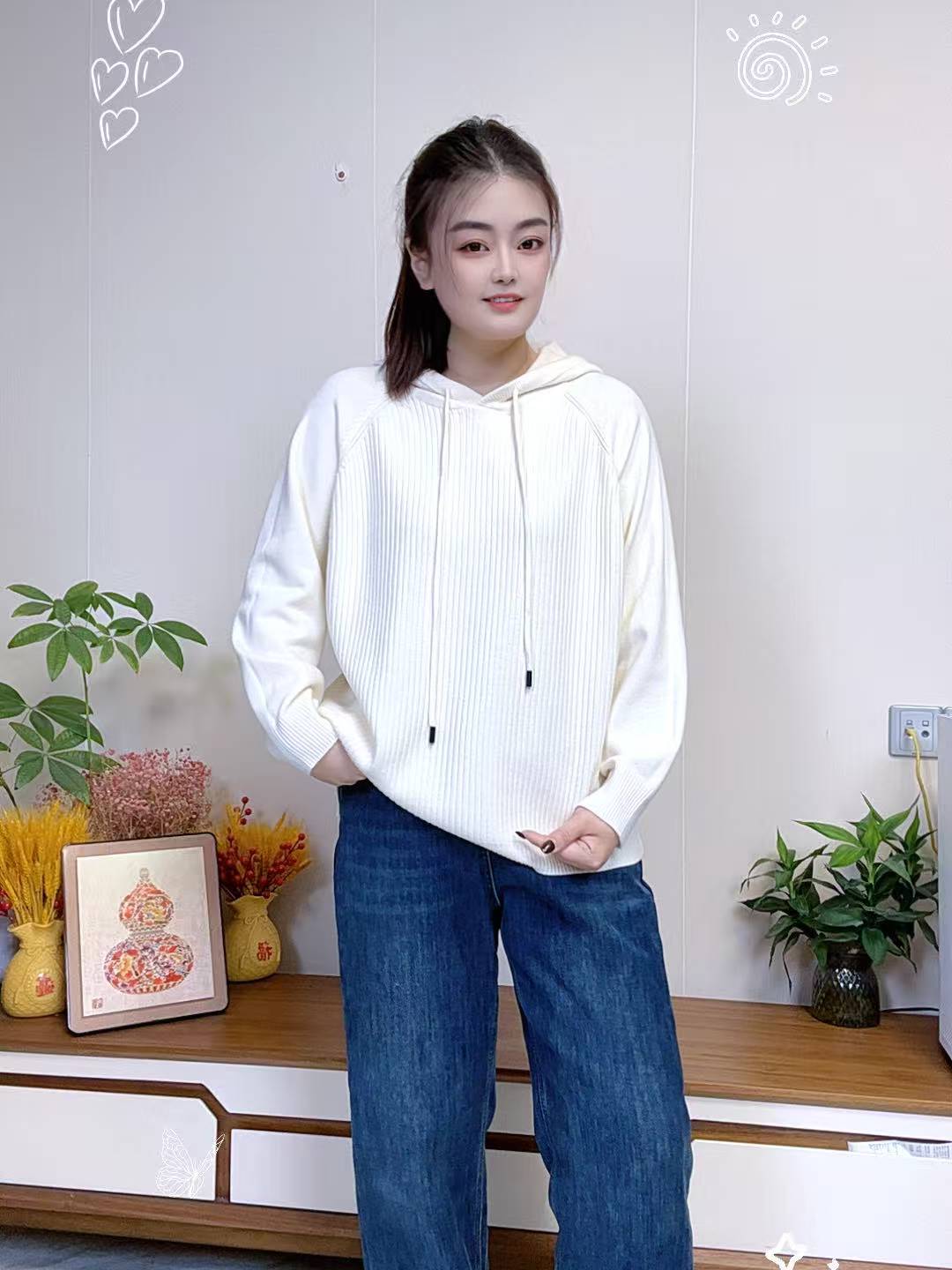 【加厚元宝针连帽毛衣】新款胖MM大码女装纯色连帽显瘦针织衫