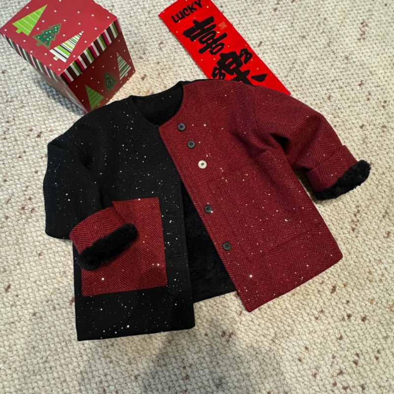 【语汐定制】2025冬季新款时尚百搭小香加绒儿童外套25879