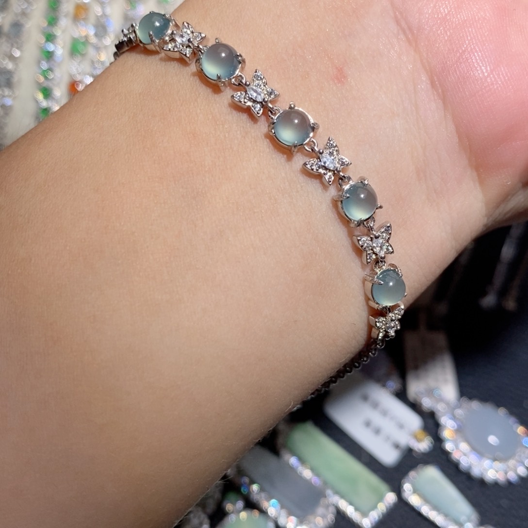 银S925镶嵌手链翡翠j h h ji