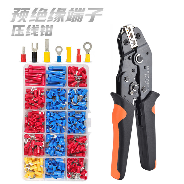 SN-02C棘轮压线钳预绝缘端子SVRV冷压端子电工电线接头接线套装新