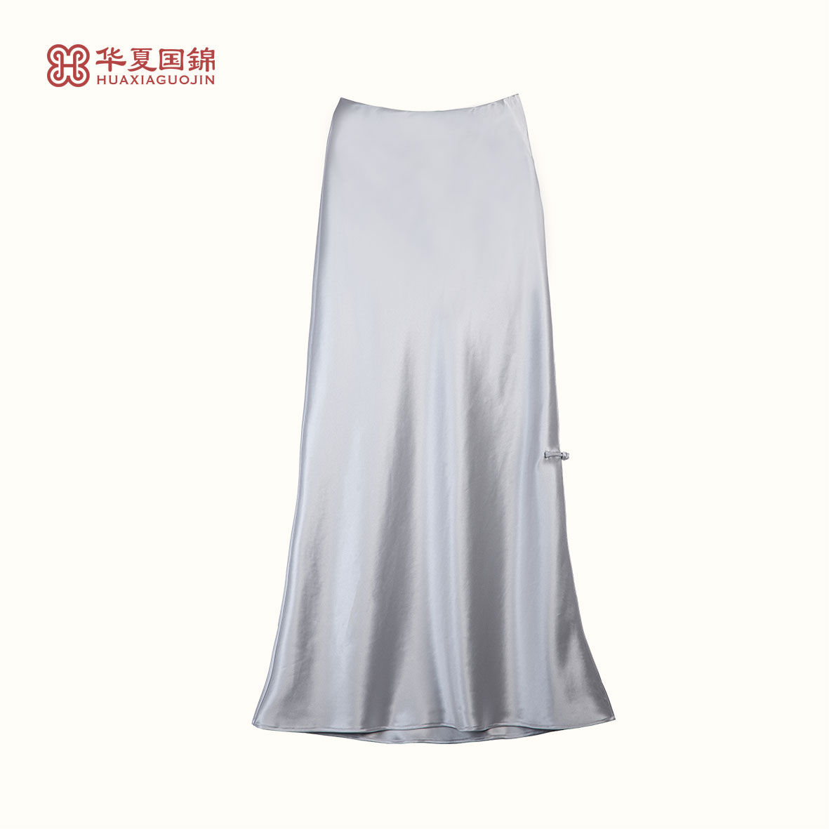 【四川工美蜀锦】新中式中国风桑蚕丝银色双面醋酸缎半裙【银鳞】