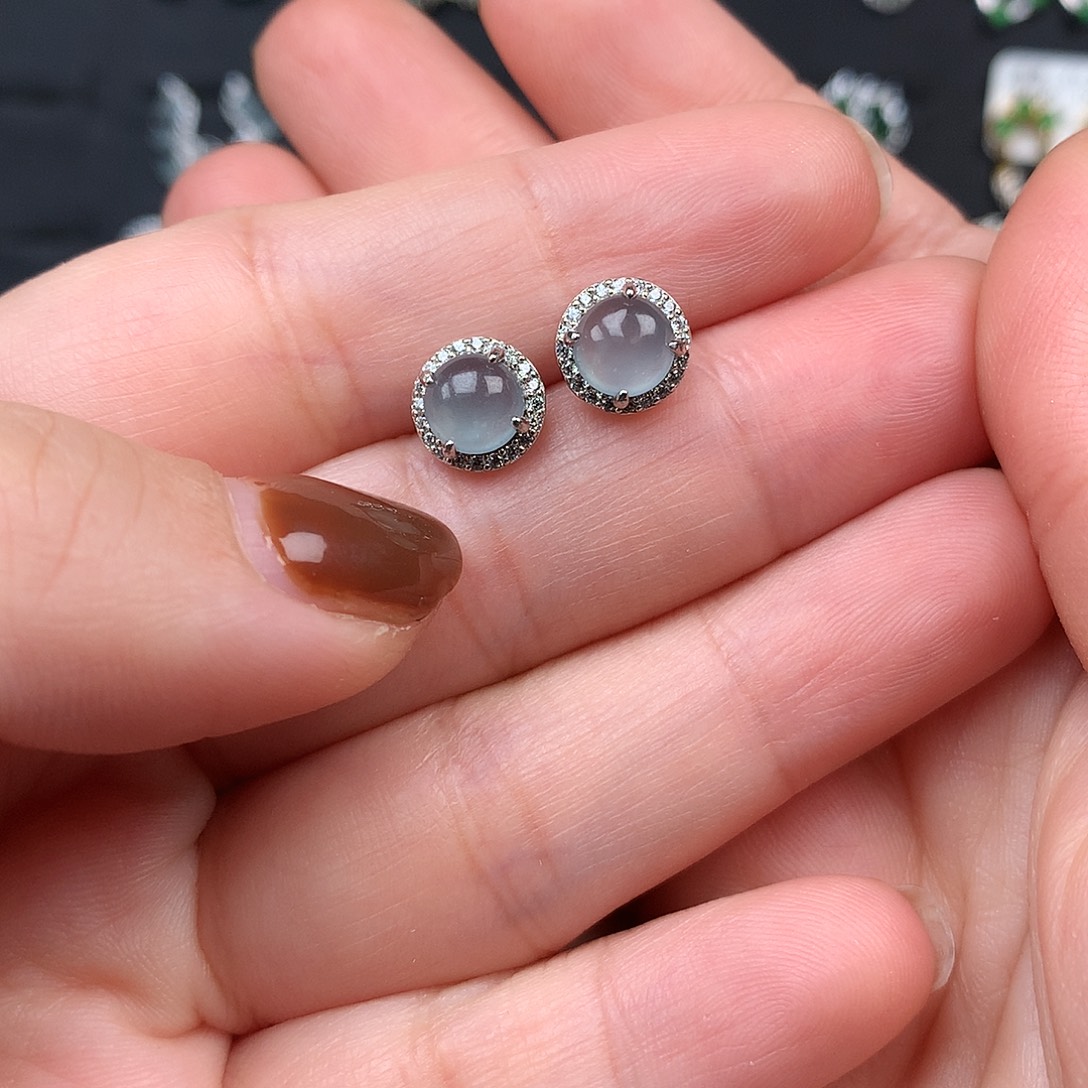 C****翡翠银S925镶嵌耳饰