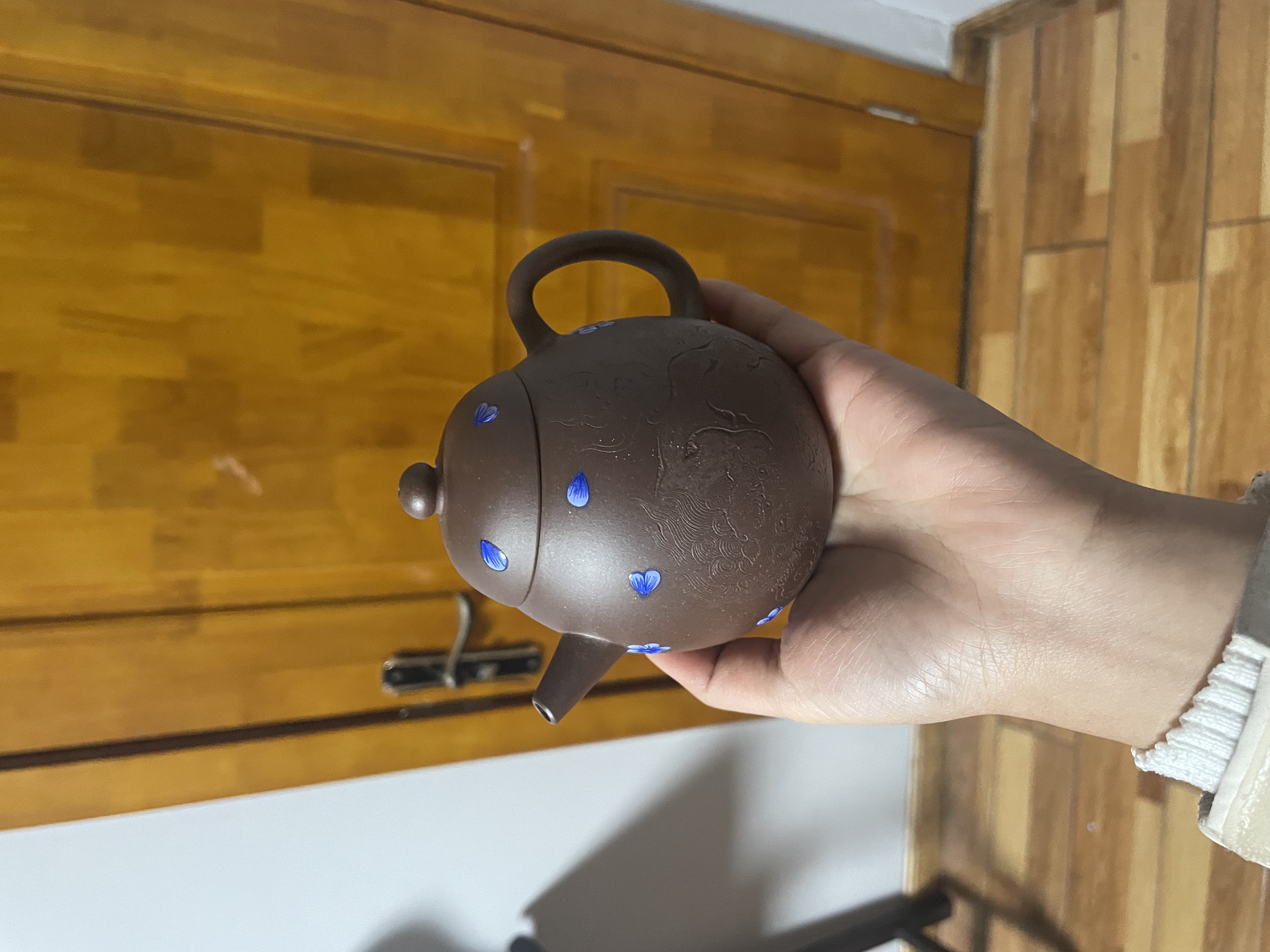 抟泥青年.点彩.御风堂联名款：云池刻（孟臣款龙蛋）紫泥250ml