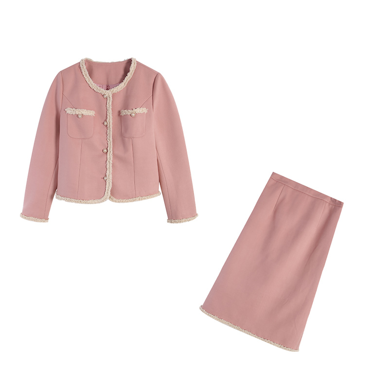 【五季家大码】小香风粉色羽绒服上衣+粉色裙子 两件套 ZL113201