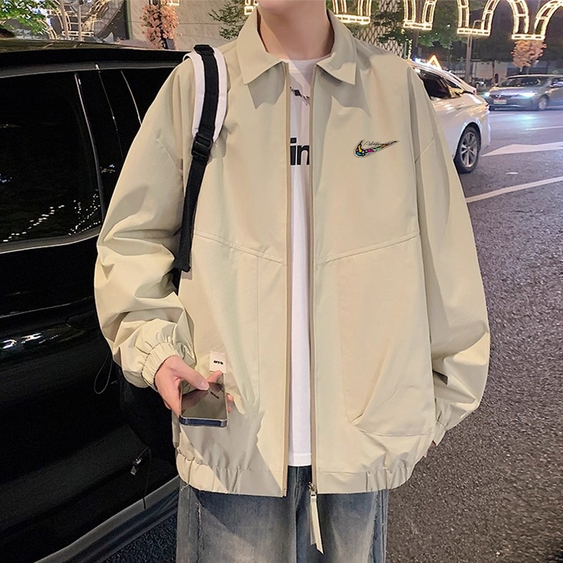 奥莱外套男士2025春秋季港风复古时尚百搭翻领大码运动工装风夹克
