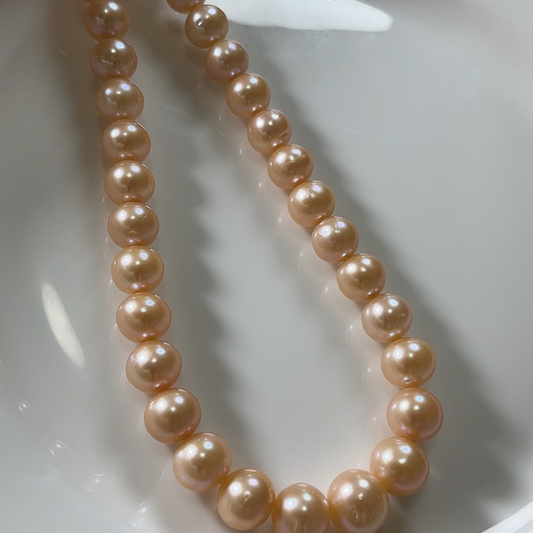 未镶嵌淡水珍珠项链10-14.1左右中国红香槟金