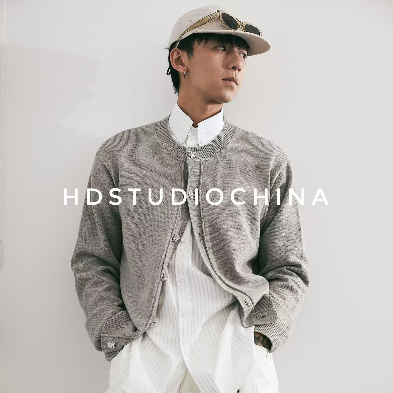 HDCHINA[灰岚]秋冬小众高级灰色羊毛衫春夏休闲男装宽男装