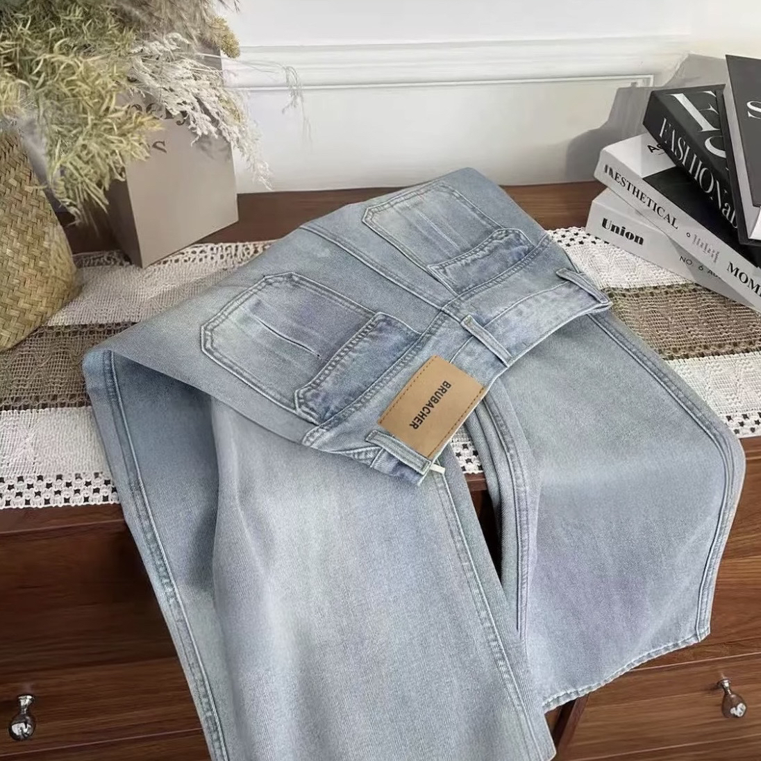 爆款美式复古阔腿牛仔裤女2025新款高腰宽松直筒拖地长裤大码女装