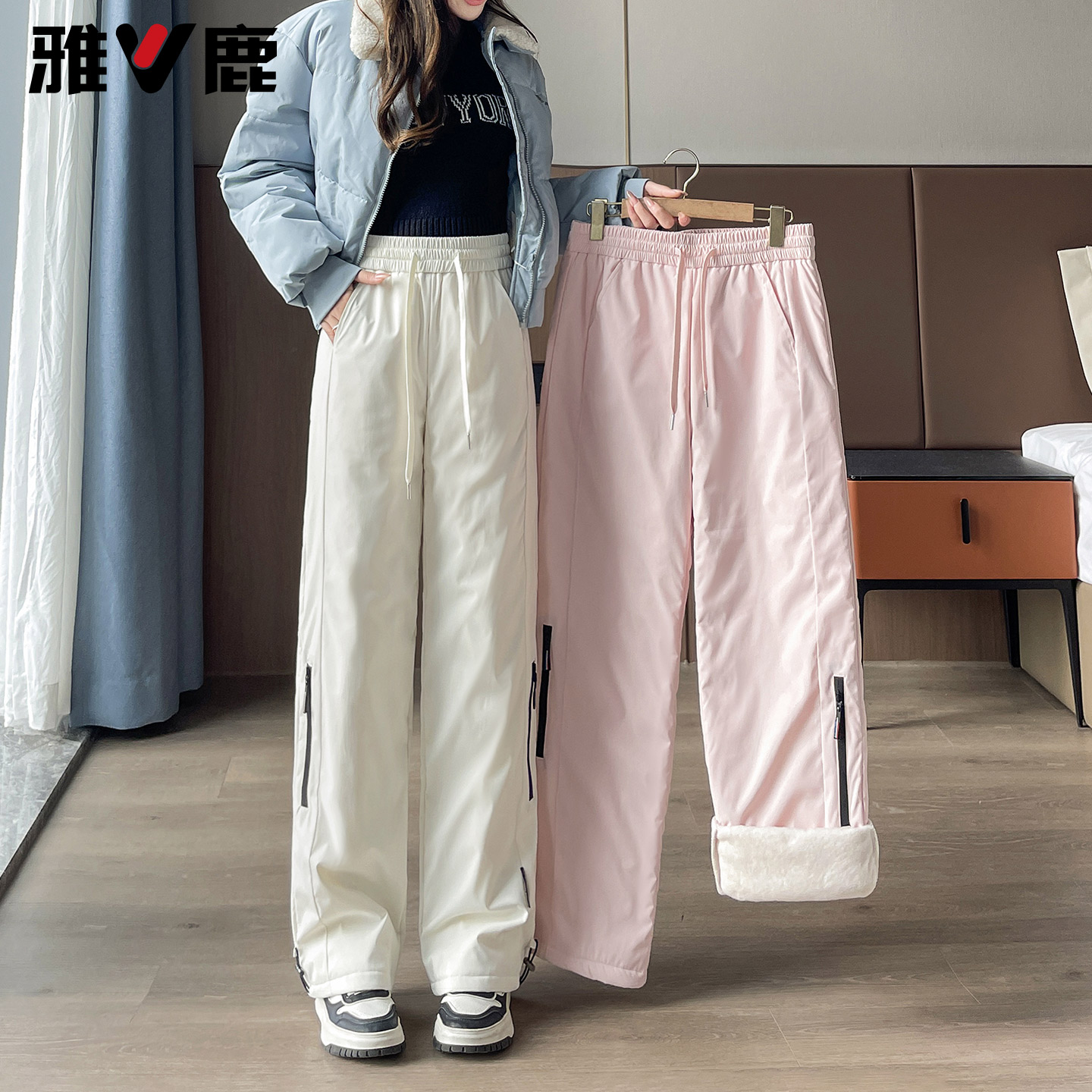 雅鹿阔腿加厚羽绒裤女外穿2025冬季新款抗寒防风保暖工装棉裤新品