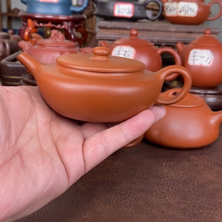 紫砂茶壶一*小煤窑朱泥扁晨壶原矿