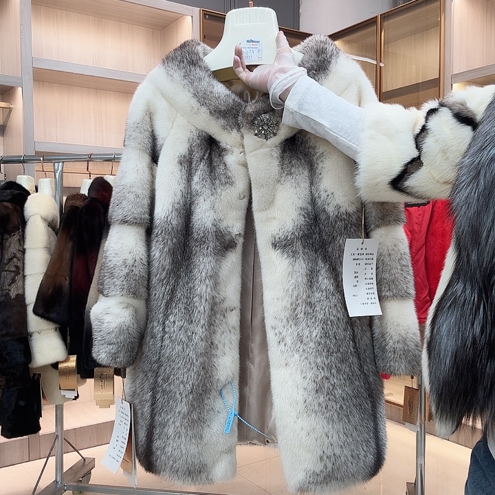 中长十字貂外套0386