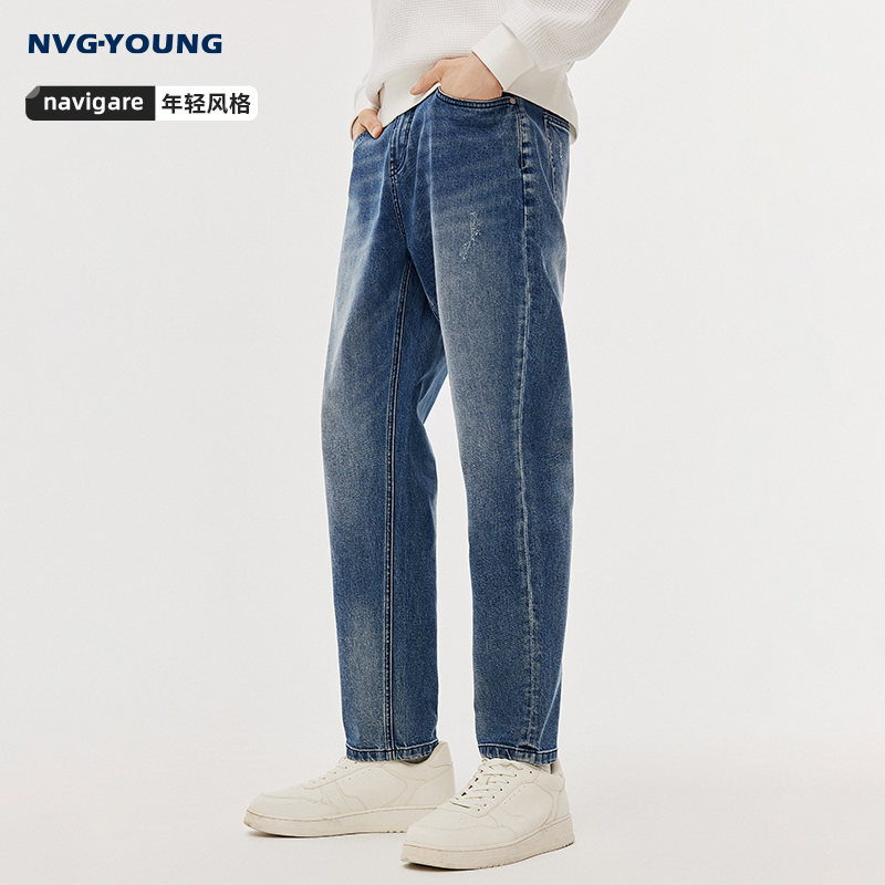 NVGYOUNG意大利小帆船蓝色休闲牛仔裤男秋季新款潮牌时尚锥形裤