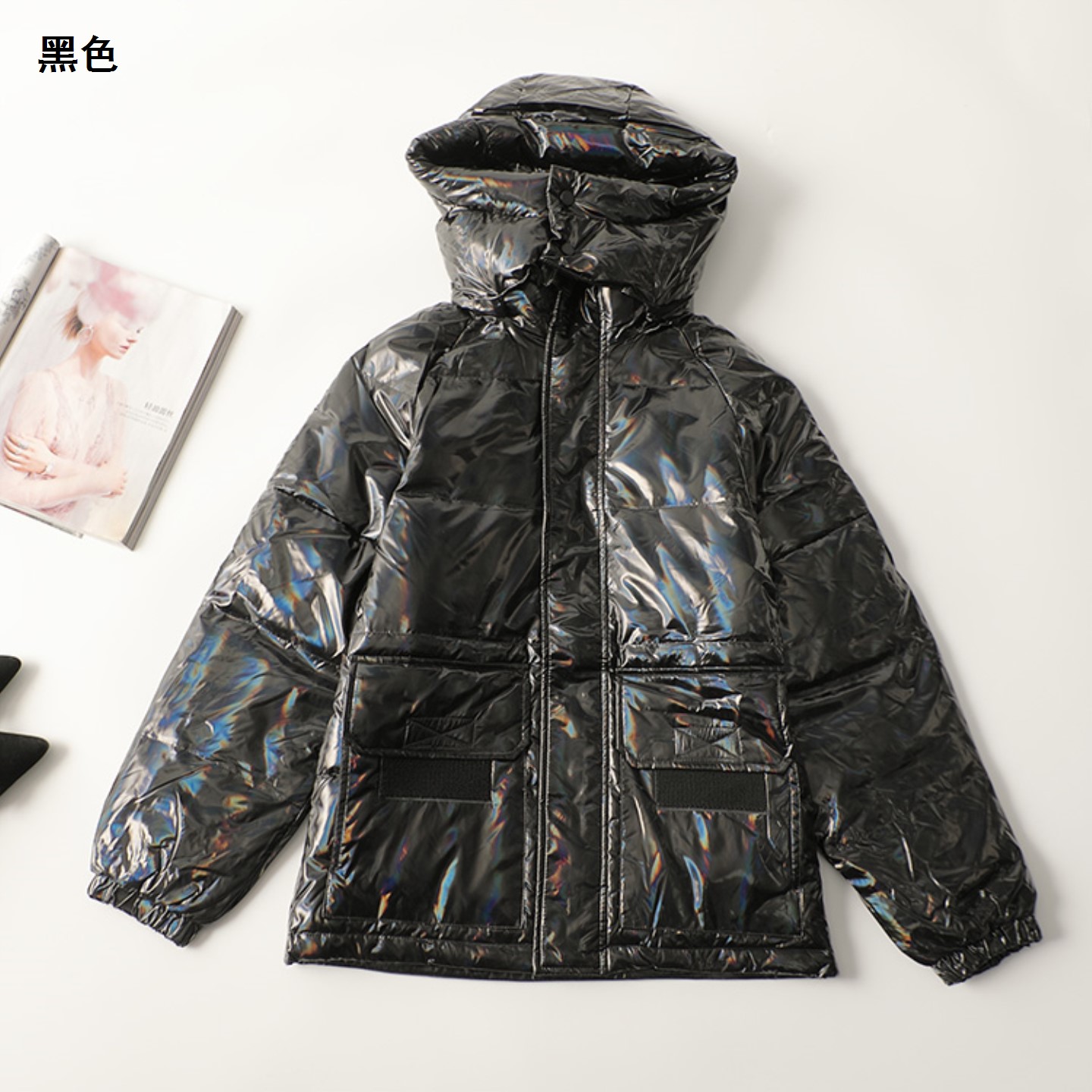 410702冬中长款长袖连帽羽绒服短款