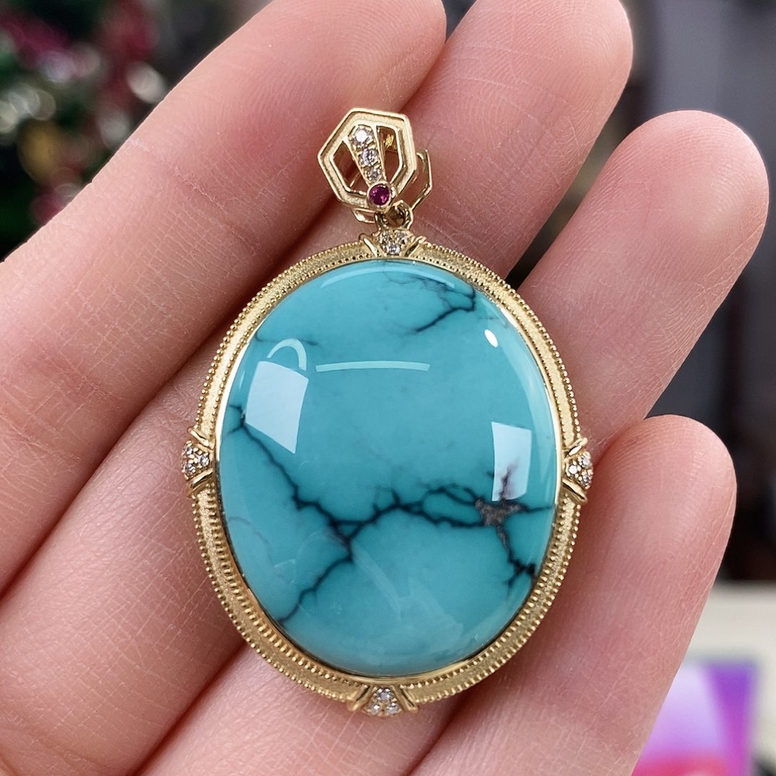 绿松石18K金镶嵌珠宝奇石