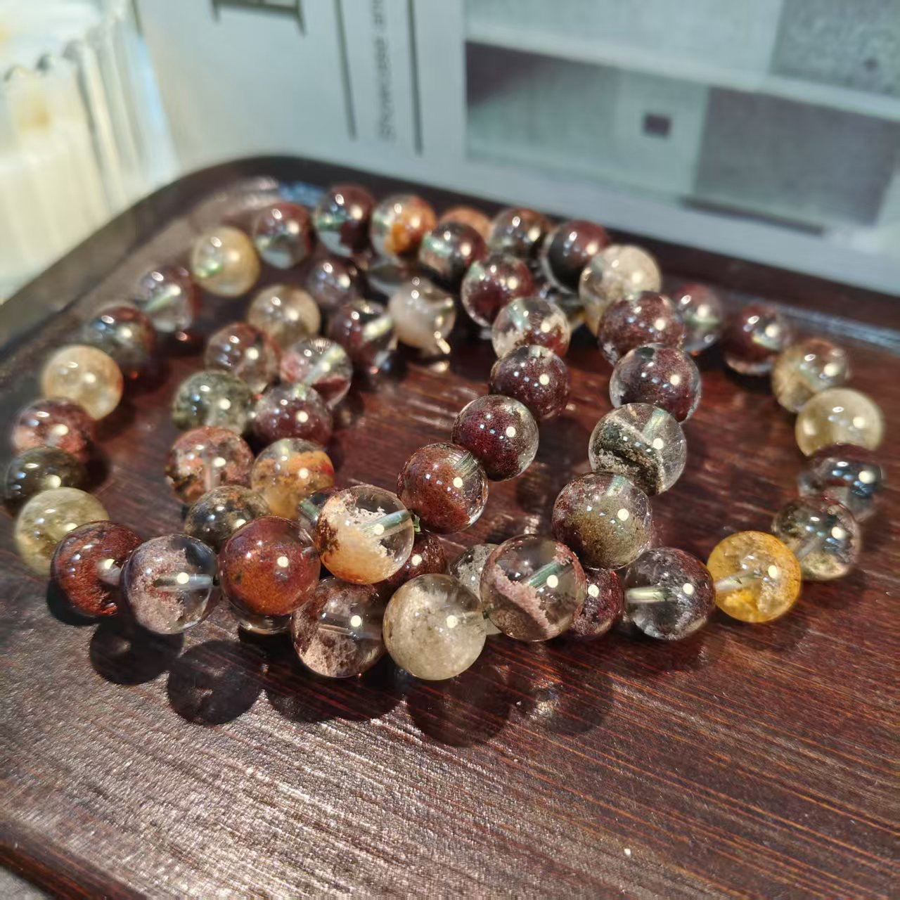 【拾晶轩】天然四季幽灵单圈手链  多样性发一件 约10mm XL2654