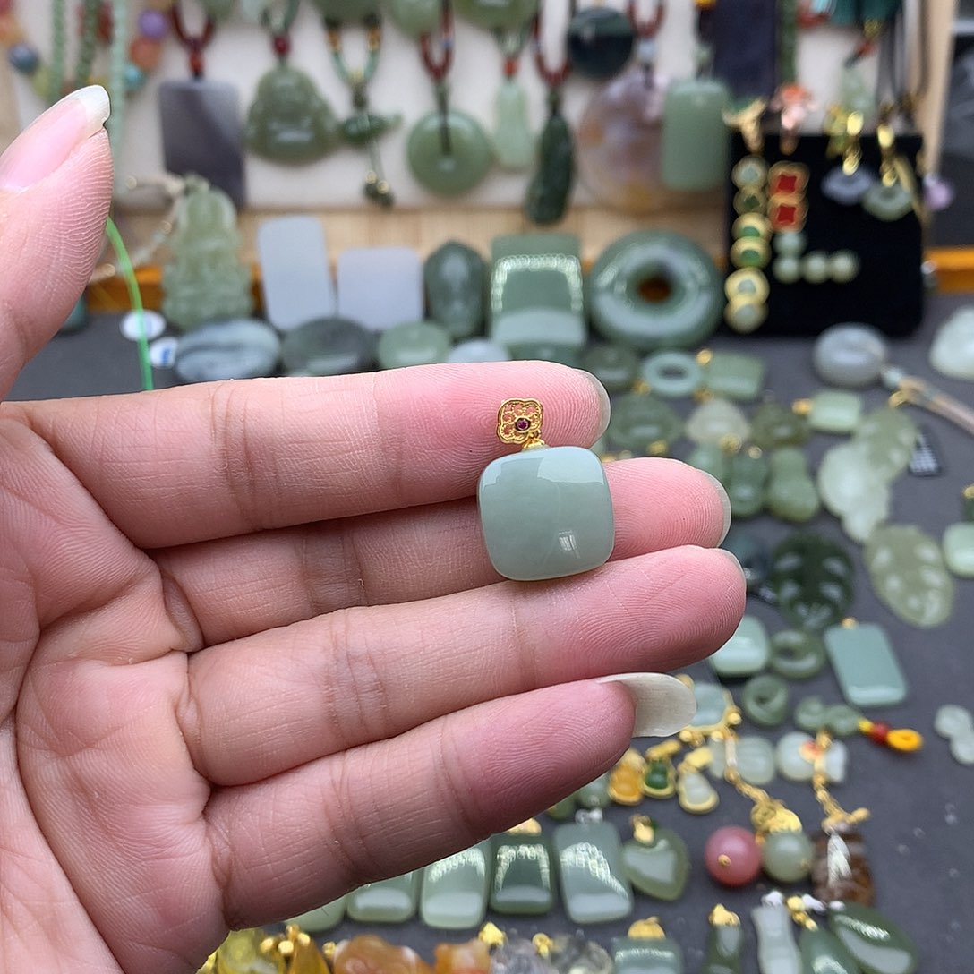 和田玉银S925镶嵌吊坠(不含链)