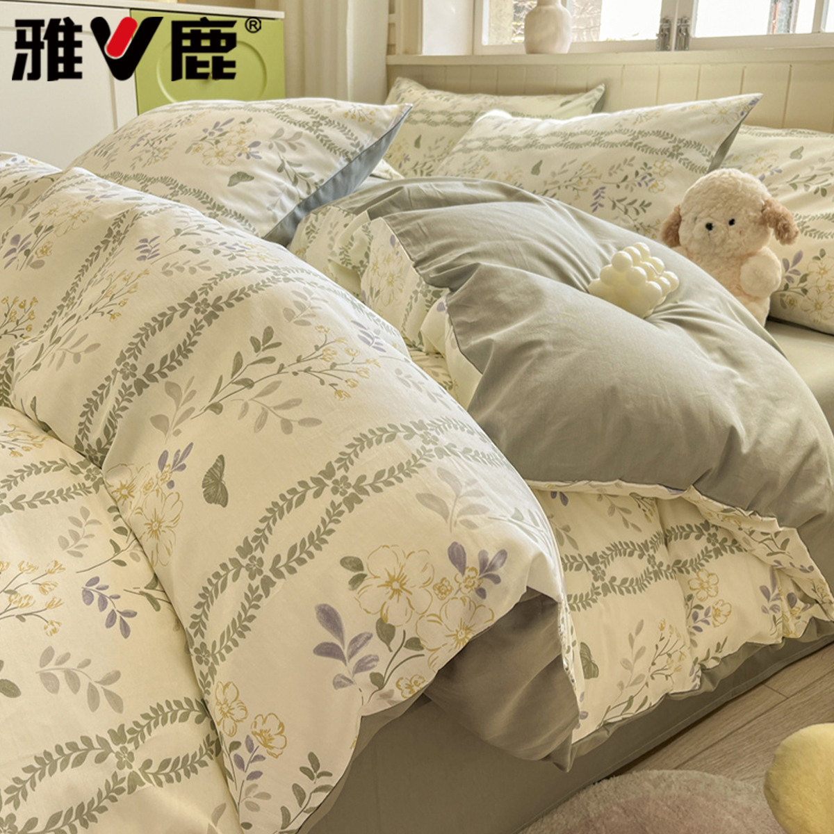 小清新全棉床上四件套纯棉2025新款植物花卉被套床单床笠款三件套