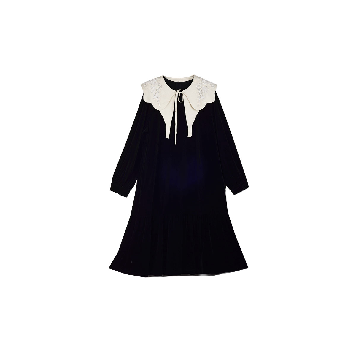 大码女装法式裙子连衣裙气质针织时尚黑色娃娃领秋冬（WT221）