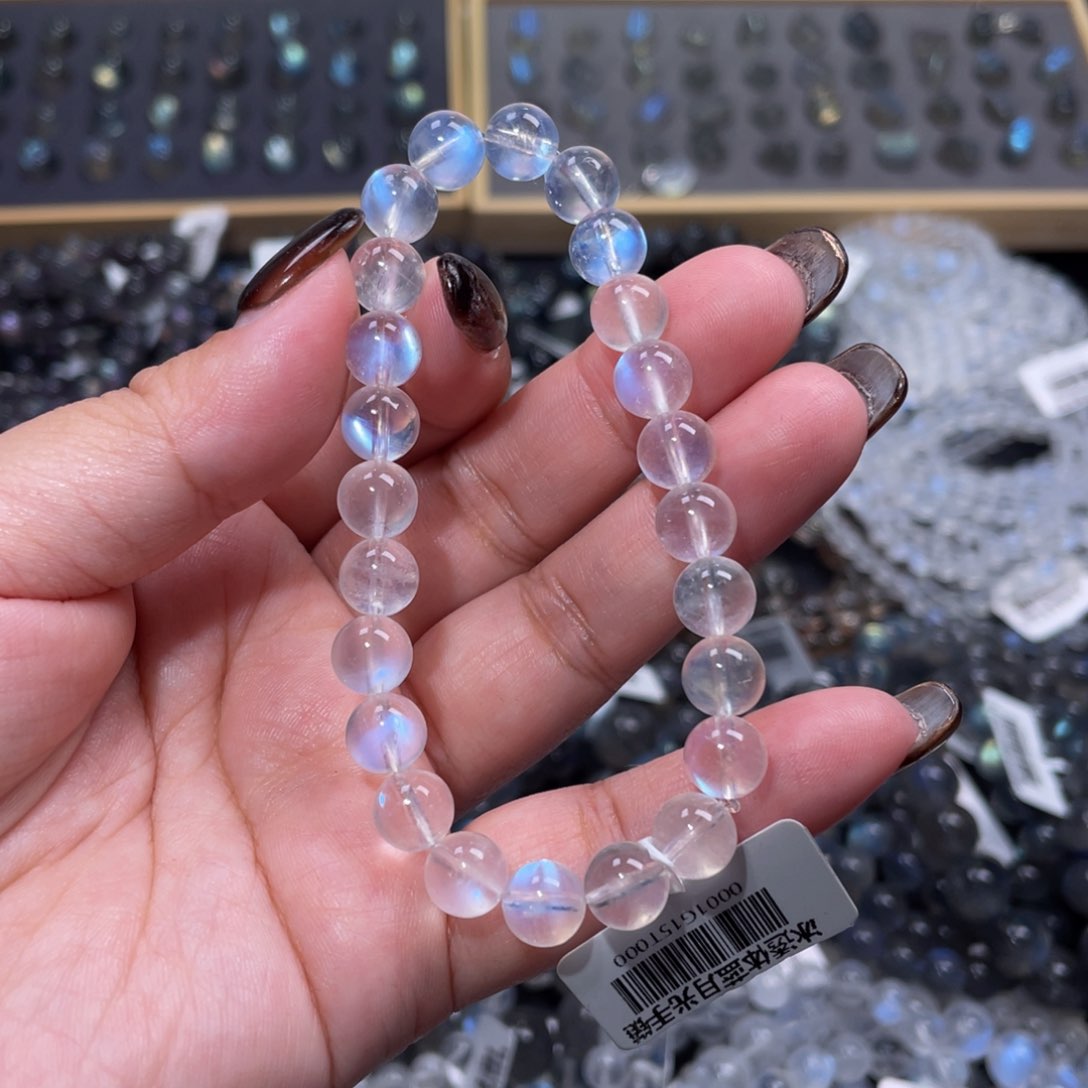 月光石手链未镶嵌快****e蓝月光手链8mm