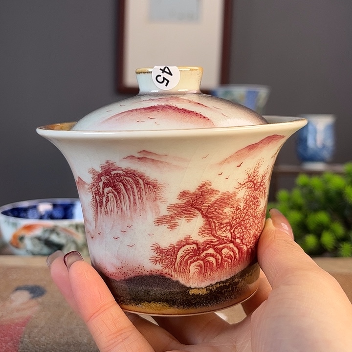 摆件景德柴烧茶杯多人