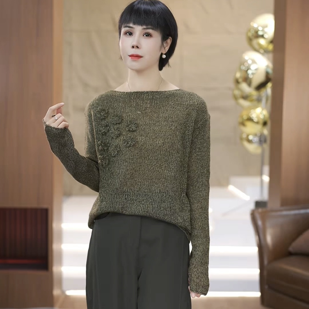 【渲渲推荐】HY-847T秋季休闲百搭小花朵毛衣