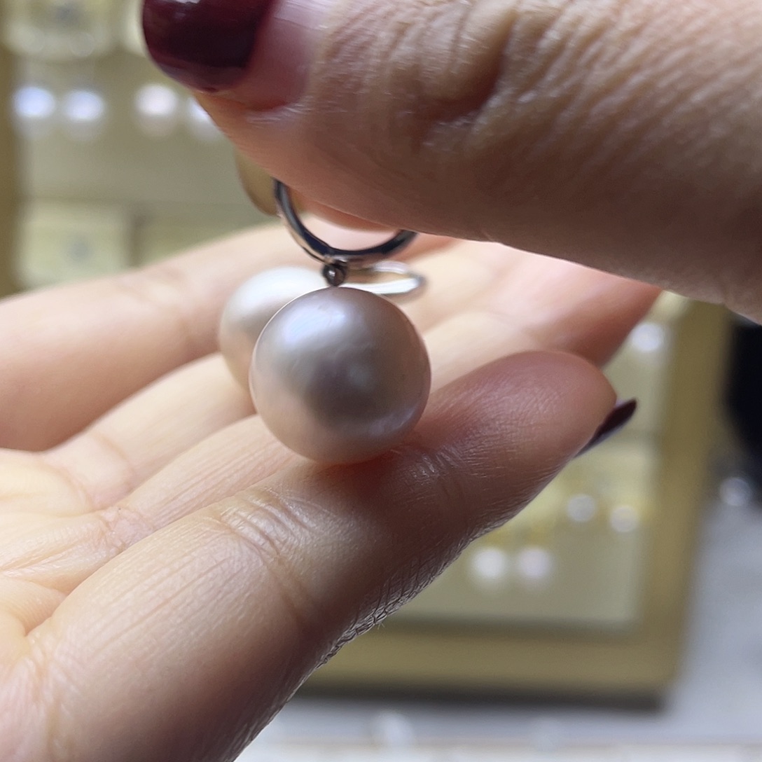 银S925镶嵌淡水珍珠耳饰