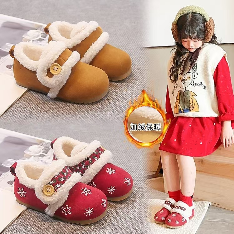 【冬】圣诞儿童棉鞋魔术贴加绒保暖勃肯鞋保暖鞋c